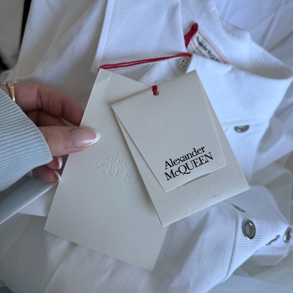 NWT Alexander McQueen A-line Midi Shirt Dress White Cotton Poplin Metal Eyelets - Picture 2 of 12